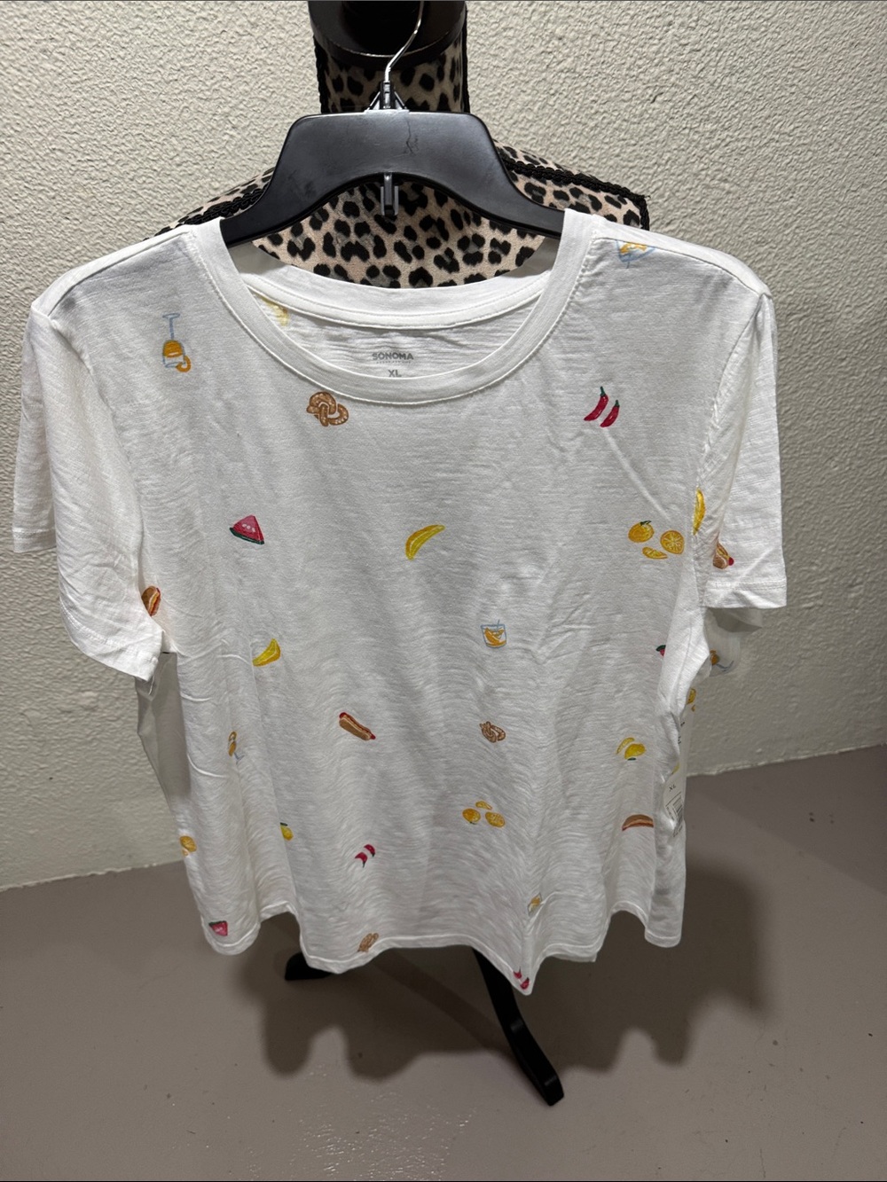 Sonoma White Tee with Colorful Fruit & Snack Motifs